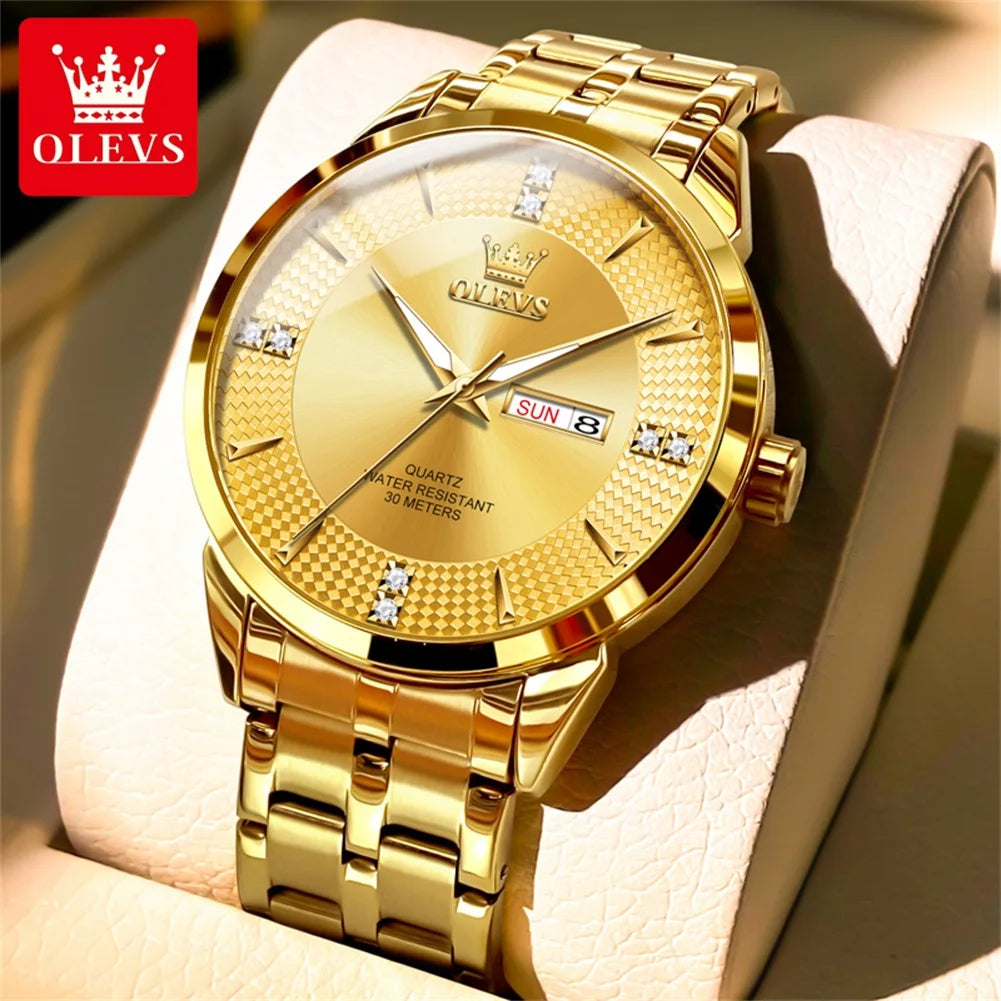 Olevs 9917 Herren uhren Original klassiker Mode Quarz Armbanduhr Diamant waage Reloj wasserdichte leuchtende Datums anzeige Uhr