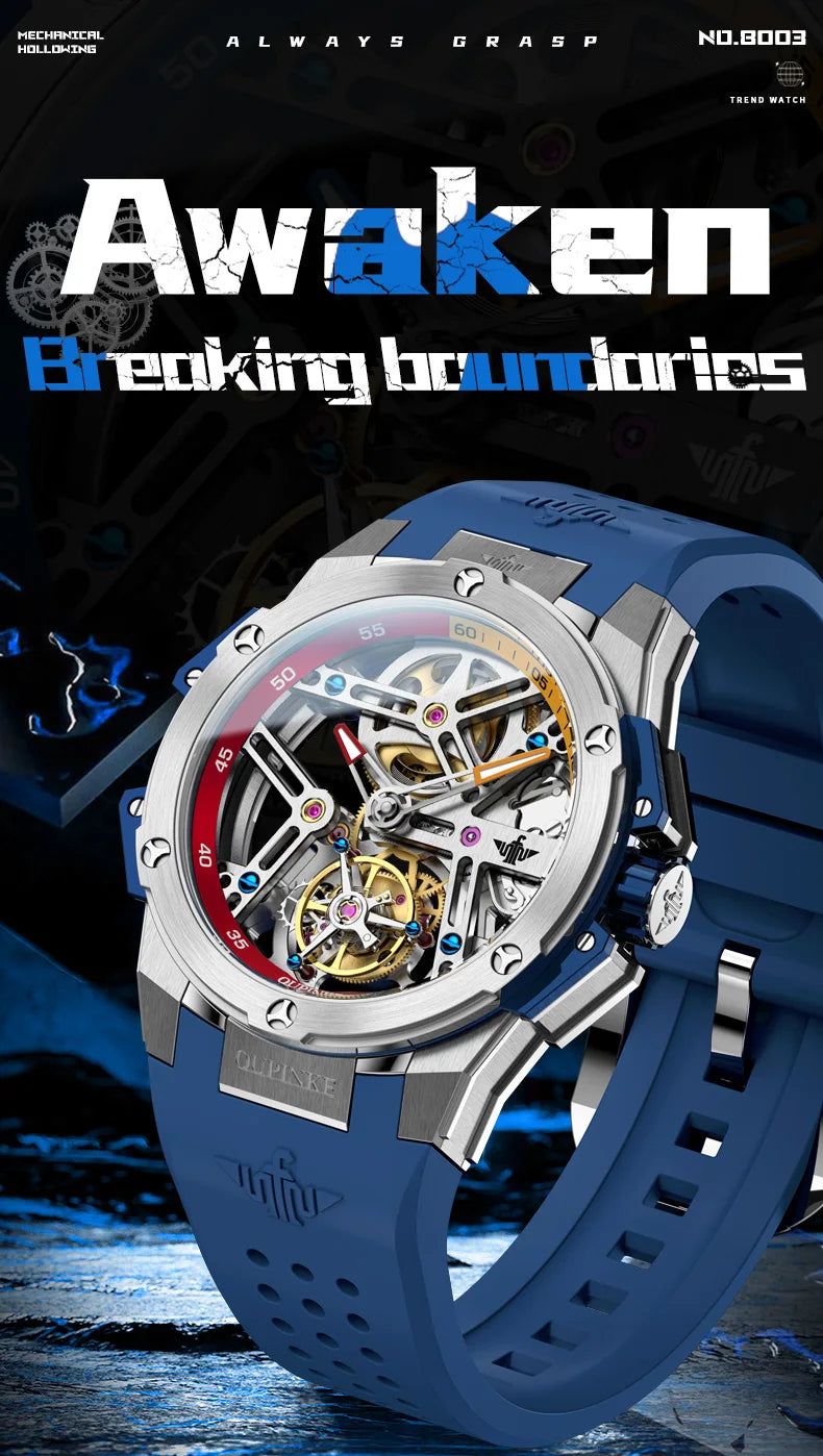 Oupinke Tourbillon voll automatische mechanische Herren uhr Saphir Spiegel Silikon Strp Luxus Top Marke Herren Armbanduhr