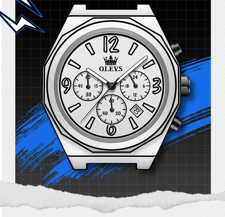 OLEVS 5622 Herrenuhr, originelle Mode, Manga-Stil, Silikonarmband, Quarzuhr, wasserdicht, leuchtend, multifunktionaler Chronograph