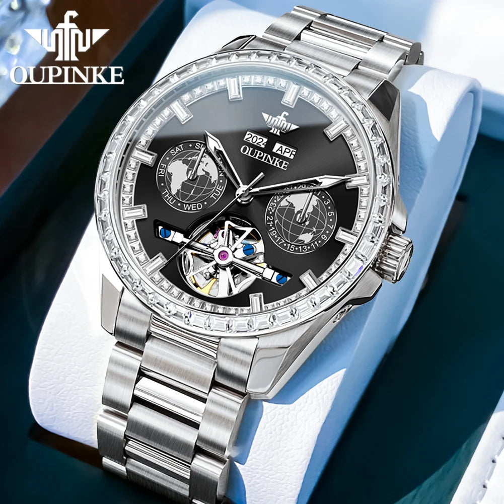 OUPINKE 3280 Männer Uhr Luxus Marke Wasserdicht Skeleton Automatische Uhr Business Kalender Woche Männer Mechanische Uhr Montre Homme