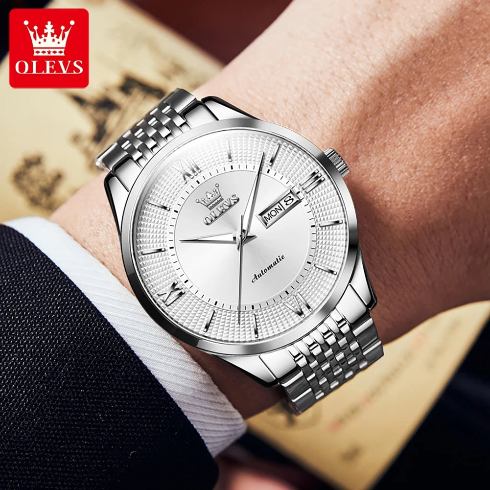 Olevs Herren uhren einfache Business Original Armbanduhr automatische mechanische Uhrwerk Saphir Spiegel wasserdicht leuchtendes Datum