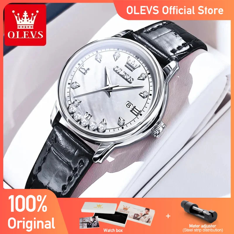 Olevs Damen uhren elegante Mode kleine Quarz Armbanduhr für Damen Diamant waage Datum wasserdicht leuchtendes Leder armband