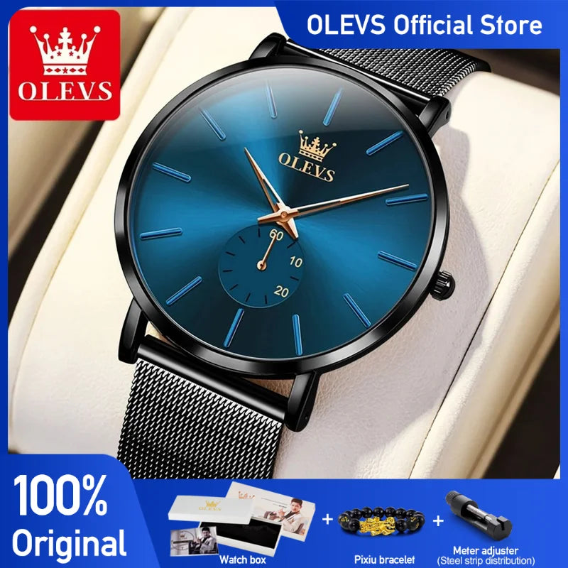 Olevs Herren uhren Minimalismus ultra dünne Original Quarz Armbanduhr wasserdicht leuchtend unabhängig gebrauchte Zifferblatt Mesh Armband