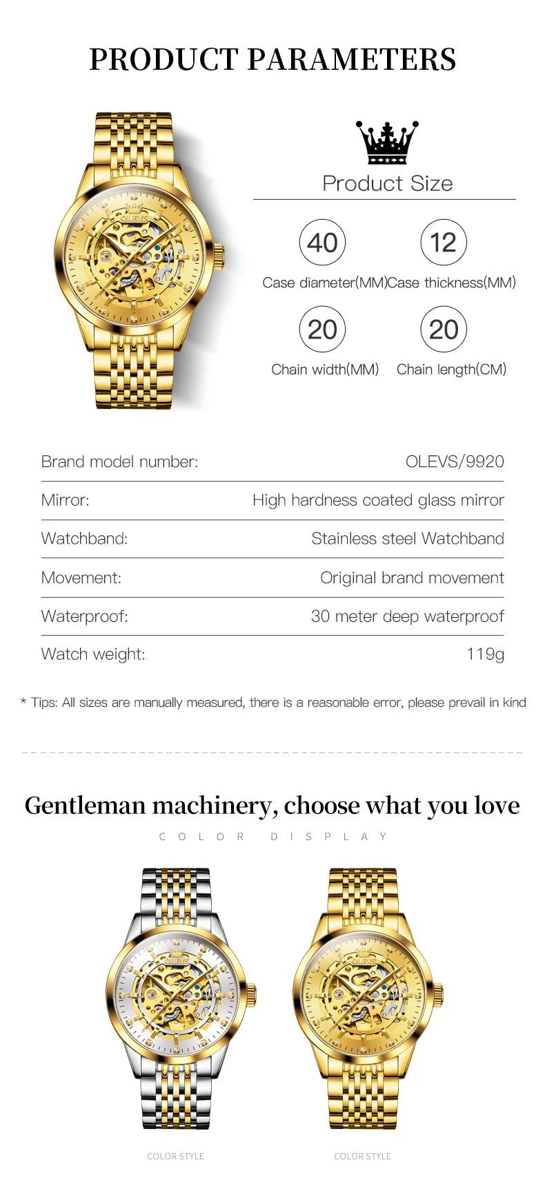 OLEVS herren Uhren Luxus Gold Skeleton Automatische Mechanische Armbanduhr für Mann Wasserdichte Edelstahl Luminous Business