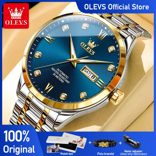 Olevs Herren uhren Business Kleid automatische mechanische Armbanduhr wasserdichte leuchtende Uhr für Mann Datum Diamant waage einfach