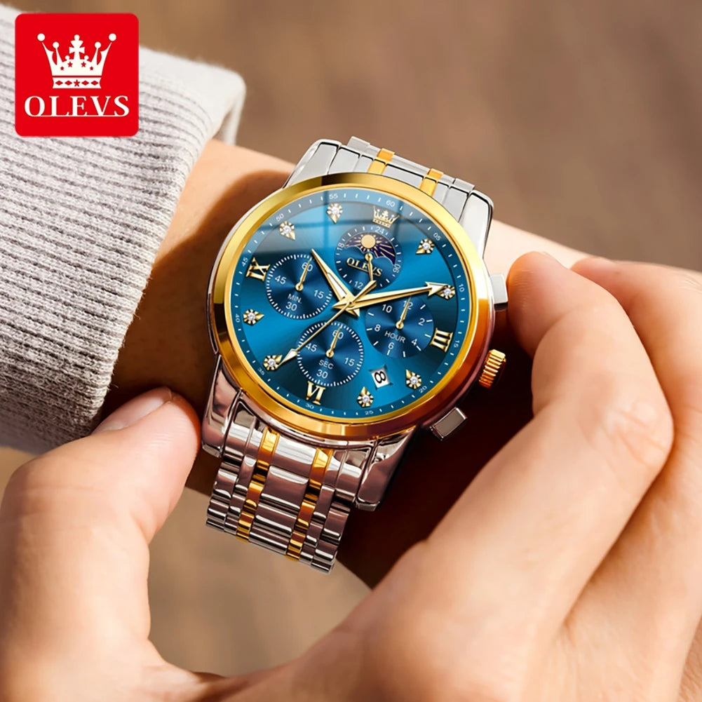 OLEVS 3655 Herrenuhr Original Markenuhr Für Männer Quarzuhr Multifunktionale Chronograph 30 Mt Wasserdicht Automatische Datum Geschenke