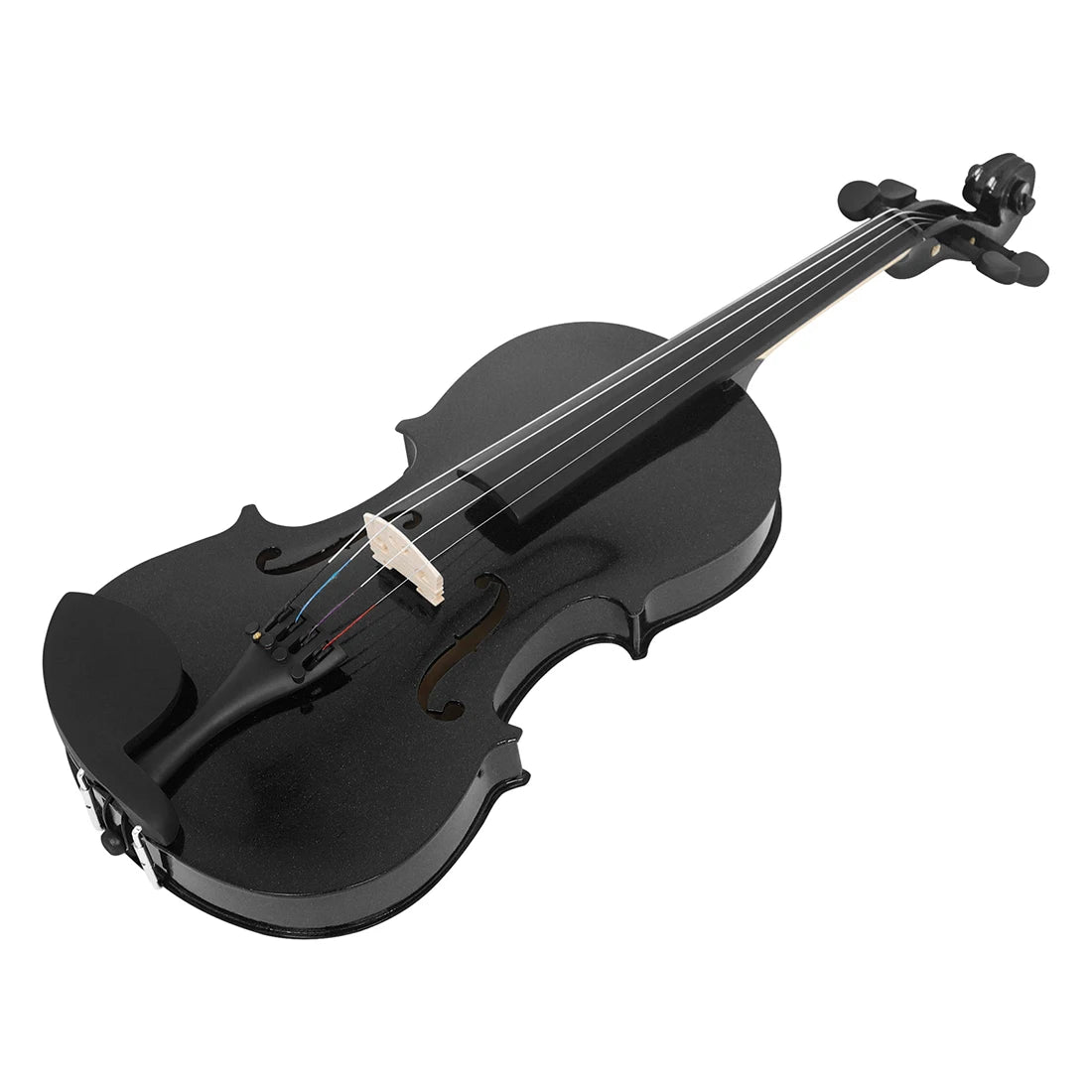 4/4 Violine Massivholz Schwarz Akustische Violine mit Koffer & Bogen & Kolophonium & Saiten & Stimmgerät & Schulterstütze Zubehör für Anfänger