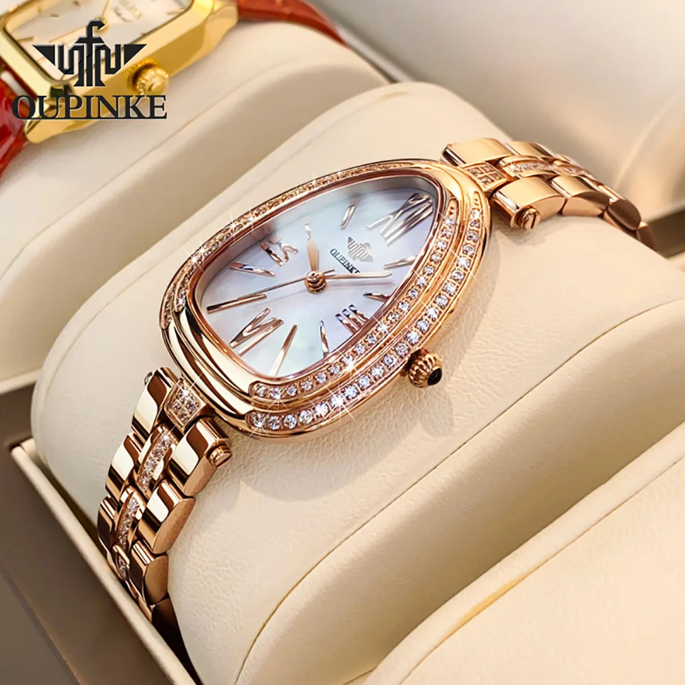 OUPINKE 3192 Luxus Diamant Frauen Uhr Schweizer Bewegung Quarz frauen Uhr Klassische Wasserdichte Saphir Spiegel Frauen Set Reloj