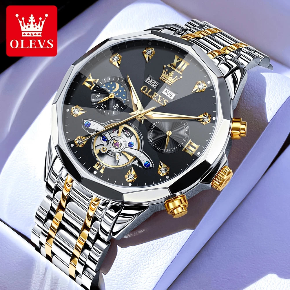 OLEVS 6621 Herrenuhr Business Marke Automatische Mechanische Uhr Wasserdichte Uhr Für Mann Mondphase Original Uhren Luxus Männer