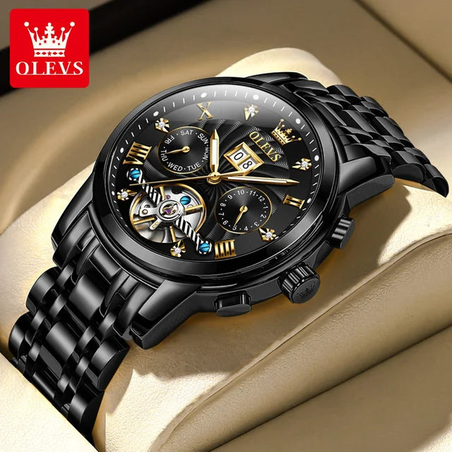 Olevs 9910 automatische mechanische Uhr für Männer Luxus Skelett Herren Armbanduhren Edelstahl wasserdichte Original Herren uhr