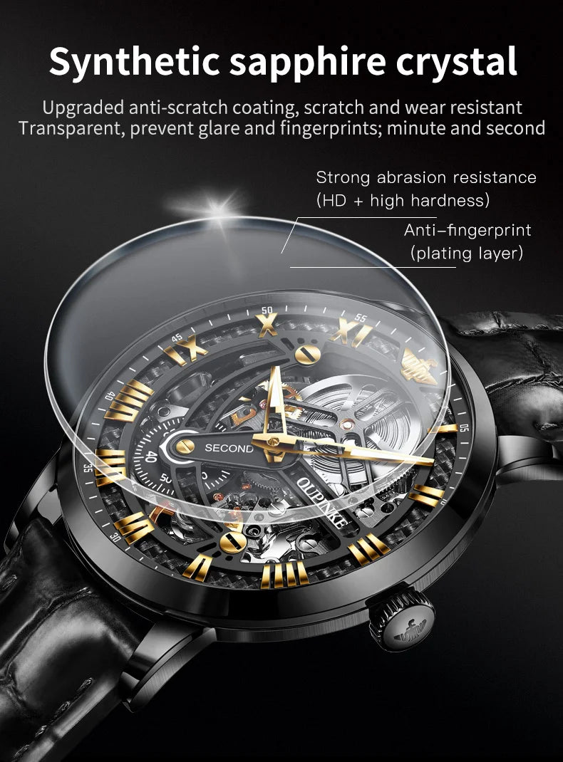 Oupinke High-End-Herren mechanische Uhren Skelett hohle automatische Mann Handuhr Luxus wasserdichte Herren Kleid Armbanduhr