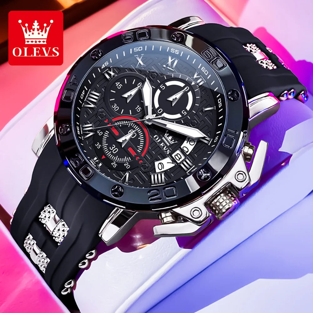 OLEVS 9986 Herrenuhr, neue Original-modische Quarzuhr, Silikonarmband, wasserdicht, leuchtend, multifunktionaler Chronograph