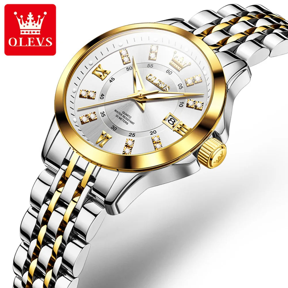 OLEVS 3620 Damenuhren, elegante Mode, Quarz-Wirtwatch für Damen, Diamant-Skala, wasserdicht, leuchtend, Automatikuhr