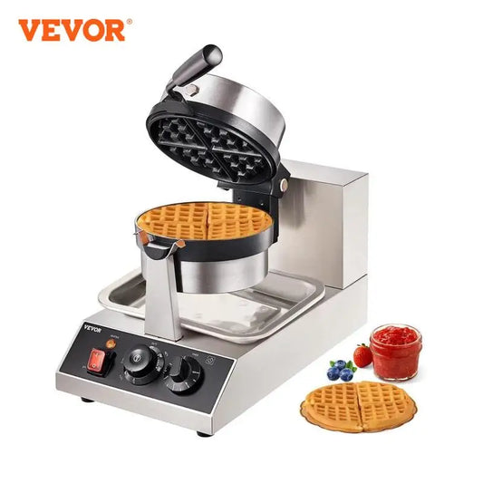 VEVOR Rundes Waffeleisen Waffel 1300 W, Kontaktgrill Belgische Waffeleisen 4 Stk. Edelstahl Waffeln Automat inkl. Lebensmittelclip & Bürsten & Verbrühungssicherer Griff, für Cafés, Restaurant usw.