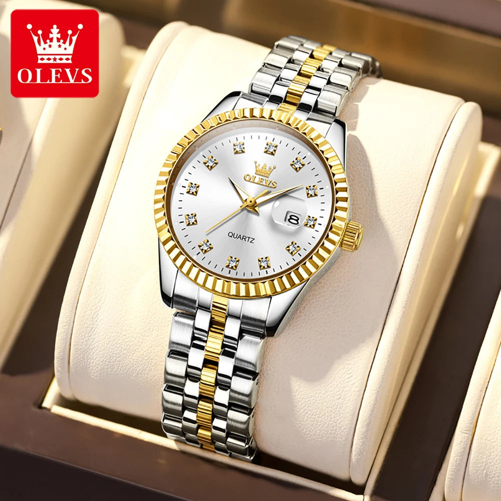 OLEVS 5526 Damenuhr, Originaluhren für Damen, wasserdicht, leuchtender Edelstahl, Quarz, automatisches Datum, Damen-Armbanduhr