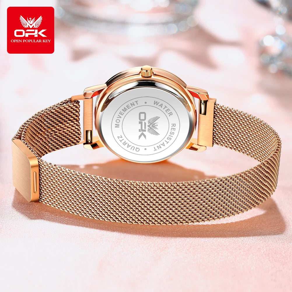 Opk 8115 Damen uhren einfache Mode Original Armbanduhr für weibliche Edelstahl Mesh Armband wasserdicht leuchtend reloj