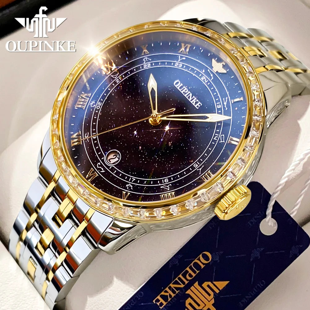 OUPINKE 3203 Fashion Brand Men's Automatic Mechanical Watch Luxury Waterproof Glowing Starry Sky Diamond Men Watch Montre Homme