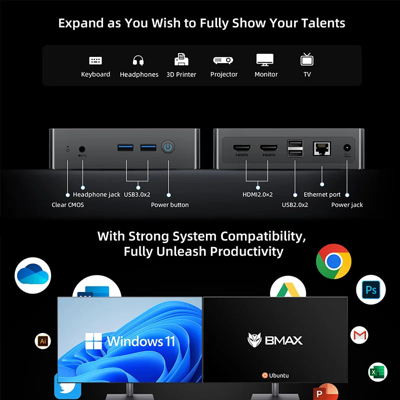 BMAX B3 Pro Mini-PC - Kompakte Leistung für Büro und Multimedia