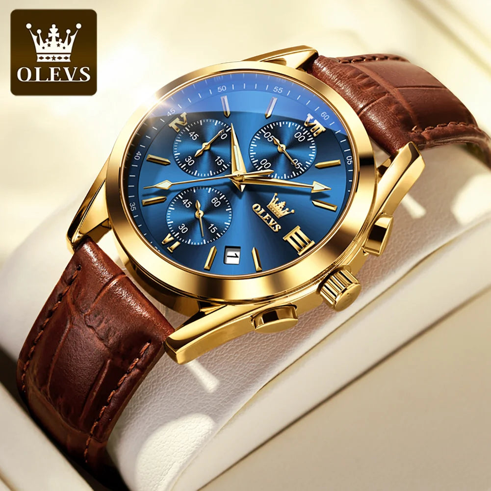 2021 OLEVS Neue Mode Herren Uhren Top-marke Luxus Quarz Uhr Premium Leder Wasserdichte Sport Chronograph Uhren Für Männer