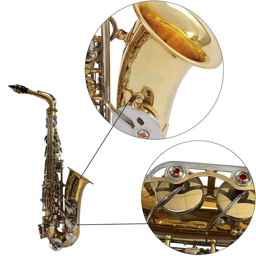 Altsaxophon, Saxophon, glänzendes Messing, graviert, Eb E-Flat, natürliche weiße Schale, Knopf, Blasinstrument mit Koffer, Stummschaltung, Handschuhe, Zubehör