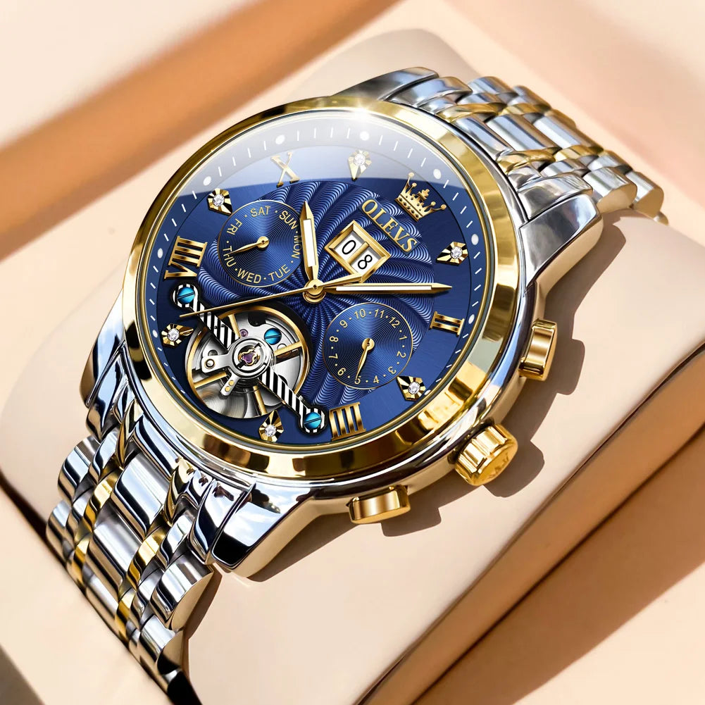 OLEVS Luxus Uhren Für Männer Automatische Uhr Wasserdichte Edelstahl Mechanische Uhren Geschenk Box Leucht Männliche Armbanduhr