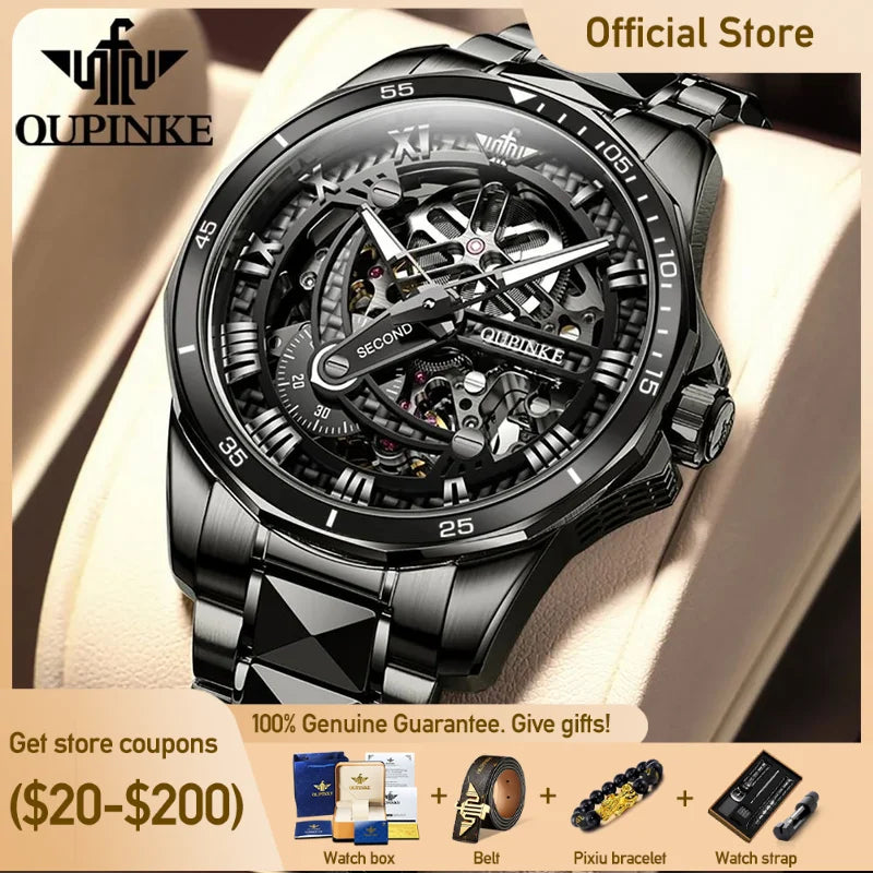 OUPINKE 3178 herren Uhr Original Marke Automatische Mechanische Armbanduhr Wasserdicht Leucht Hohl bewegung Uhren Luxus Männer