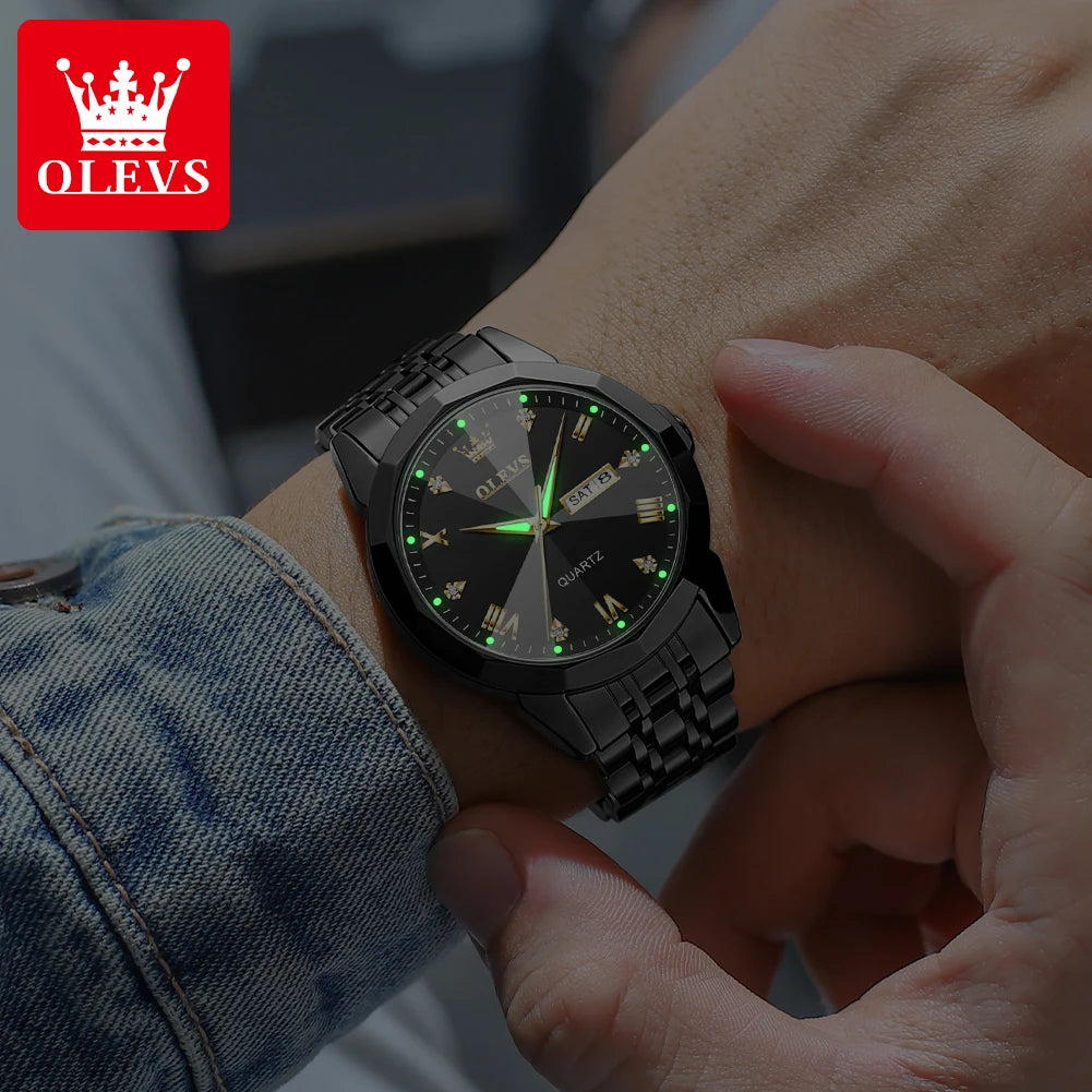 Olevs 9931 Quarzuhr für Männer Raute Spiegel Edelstahl wasserdicht Auto Datum Woche Uhr Einfachheit Luxus Herren Armbanduhr