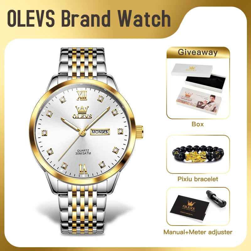 OLEVS 2943 Herrenuhr Original Einfache Marke Quarzuhr Wasserdicht Leucht Dual Kalender Display Reloj Uhr Für Männer Geschenke