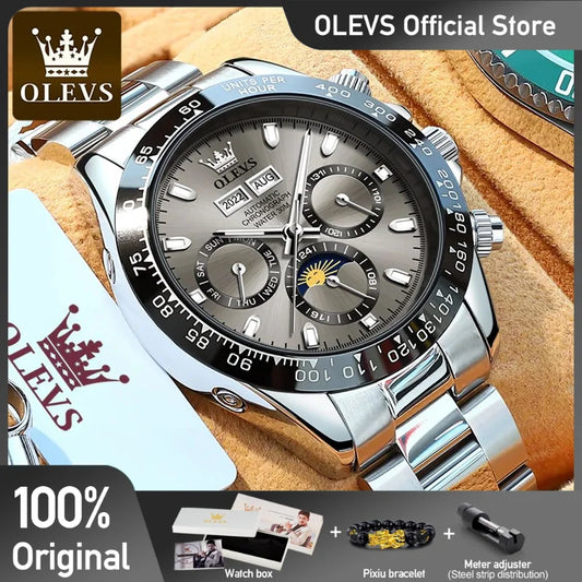 OLEVS Luxus herren Uhren Chronograph Automatische Mechanische Armbanduhr Wasserdicht Leucht Top Marke Uhr für Mann Datum Sport