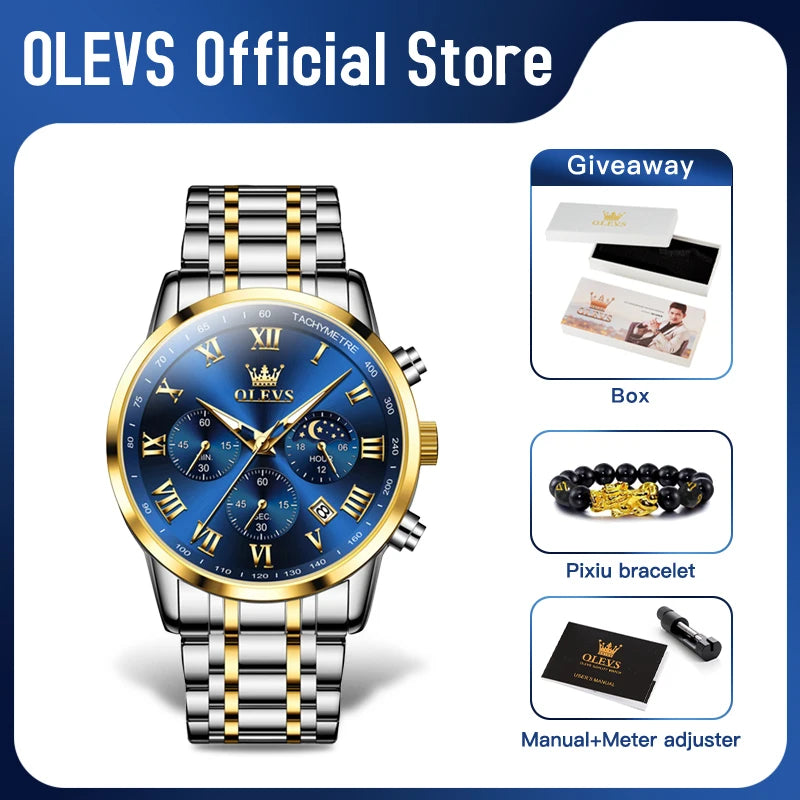 OLEVS 5529 Herrenuhr Original Wasserdicht Leuchtende Quarzuhr Automatische Datum Uhr Für Männer Mondphase Mit Box Reloj Hombre