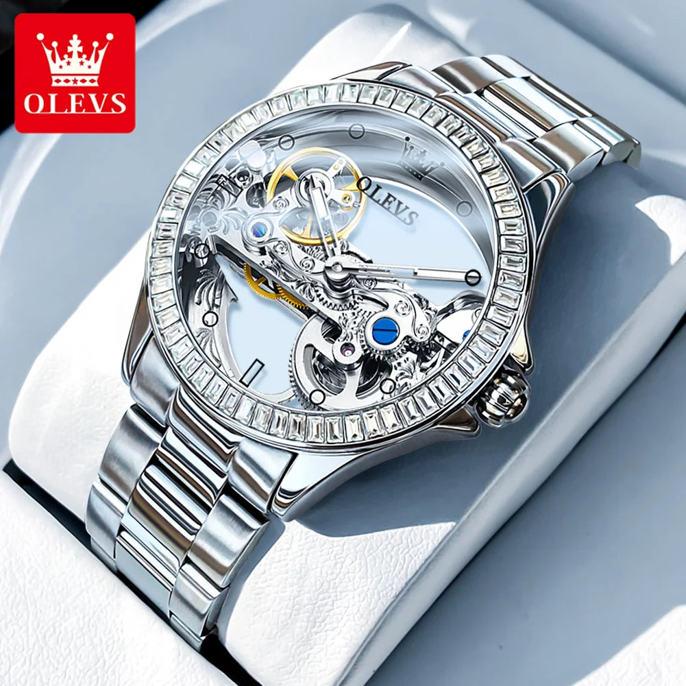 Olevs Damen uhren elegante Mode voll hohl Tourbillon automatische mechanische Armbanduhr für Mann wasserdicht leuchtend neu