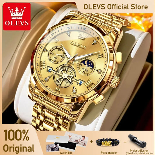 Olevs Uhren für Herren Mode multifunktion ale Chronograph Mondphase 24 Stunden Original Quarz wasserdichte Automatik uhr