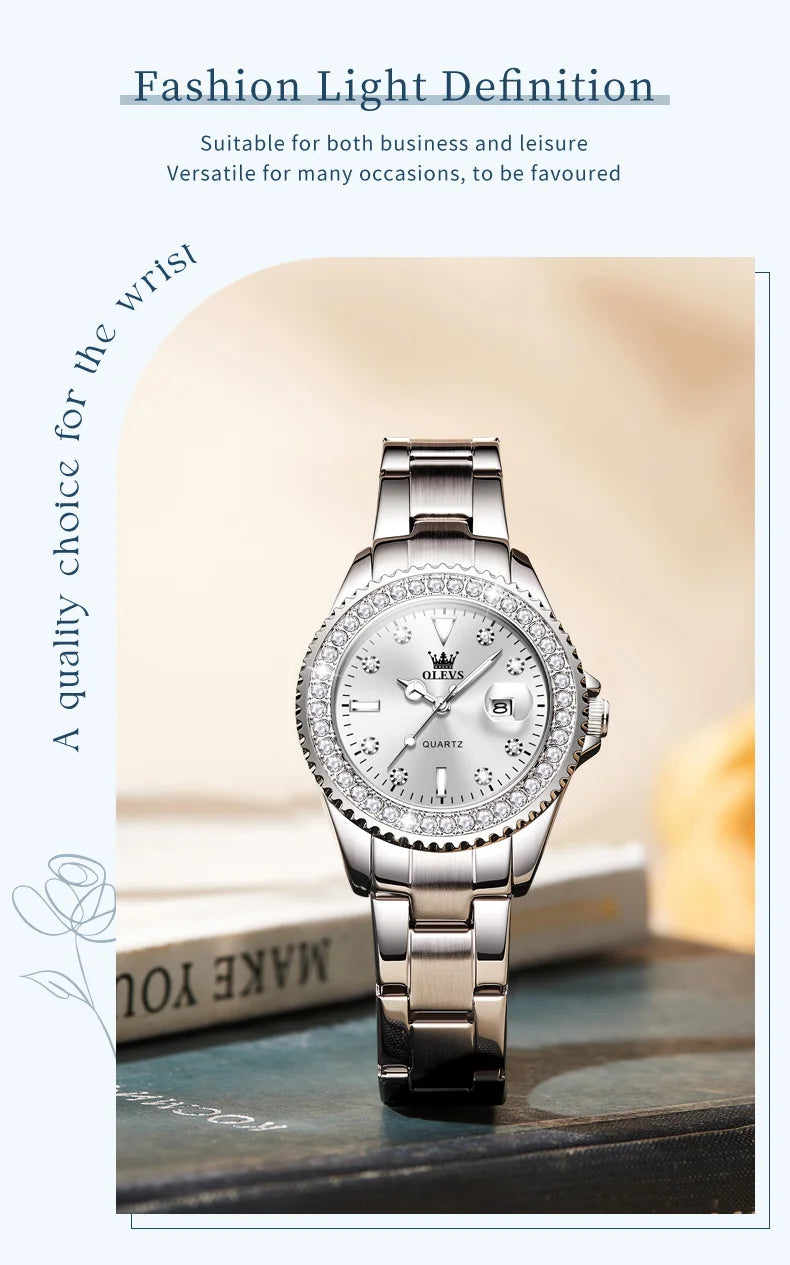 Olevs Damen uhren Top Marke Original Quarz Damen uhr Luxus Lünette Diamant Armbanduhr wasserdicht vergrößern Datum Geschenkset