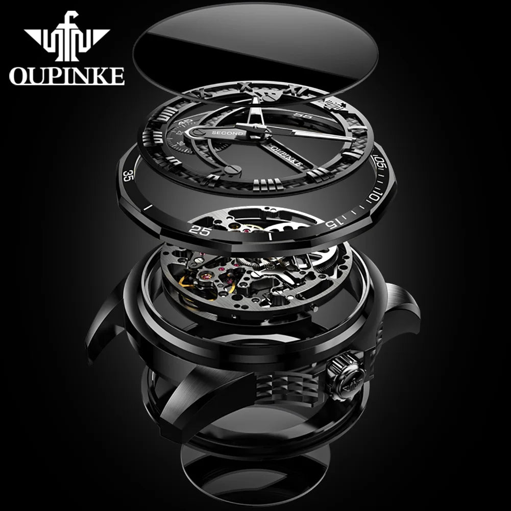 OUPINKE 3178 herren Uhr Original Marke Automatische Mechanische Armbanduhr Wasserdicht Leucht Hohl bewegung Uhren Luxus Männer