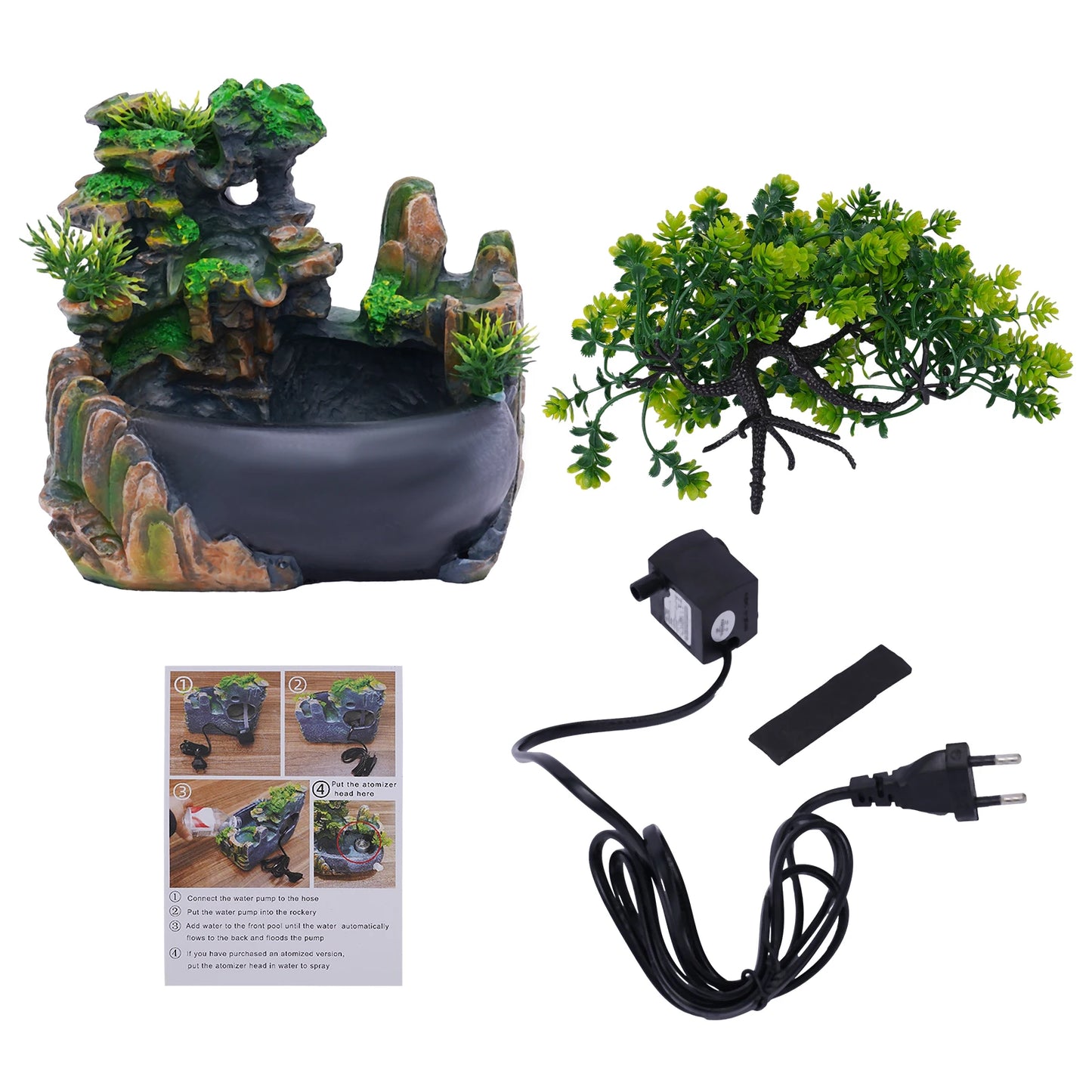 Desktop-Brunnen Ornament Innen harz Steingarten Wasserfall Desktop-Ornament Home-Office-Dekor 220v