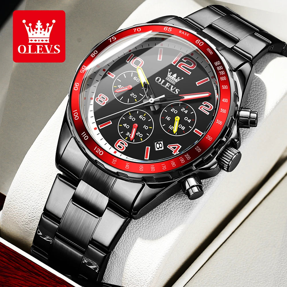 Olevs Herren uhren Nr. ty714 klassische Mode Original Quarz Chronograph Armbanduhr wasserdicht Edelstahl leuchtendes Datum