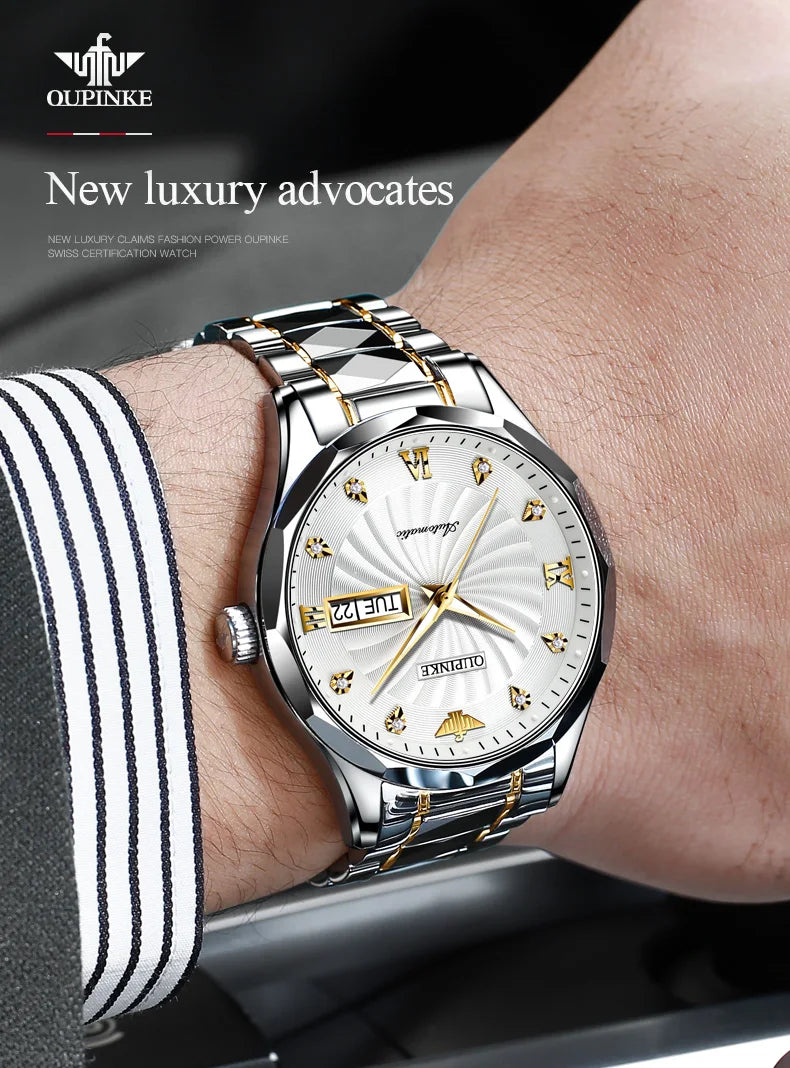 OUPINKE 3169 Men's Watch Top Swiss Certified Luxury Brand Men's Automatic Mechanical Watch Fashion Business Calendar Men's Watch