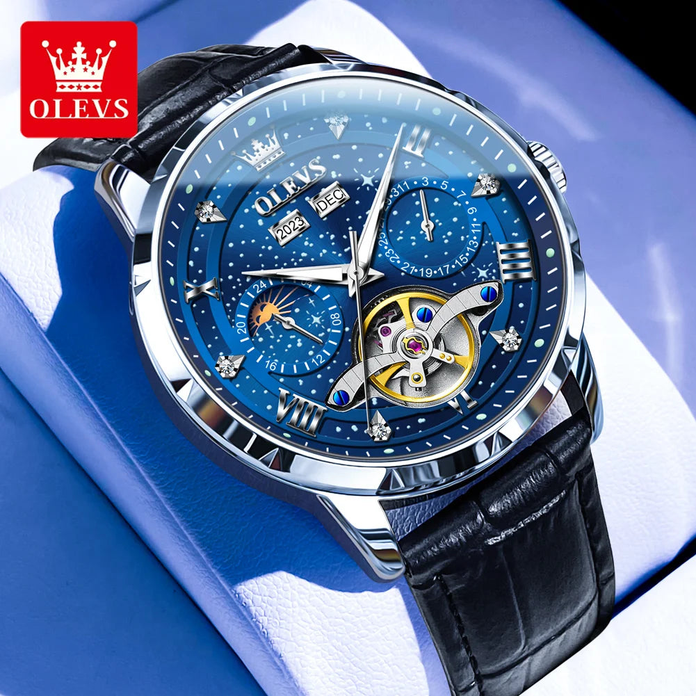 OLEVS Original Marke herren Uhren Mond Phase Starry DiskWasserdichte Multifunktionale Leuchtende Voll Automatische Mechanische Uhr ﻿