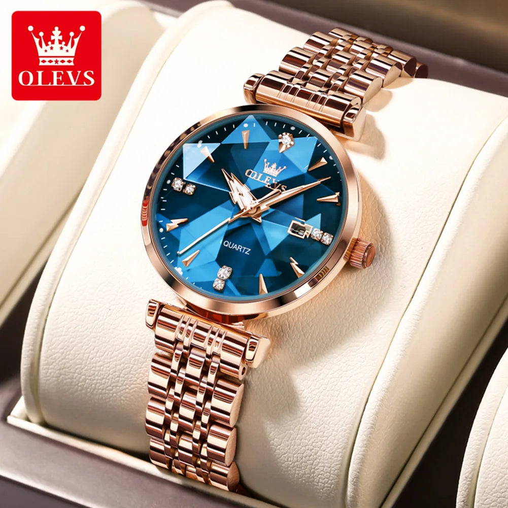 Olevs Damen uhr Mode Luxus Quarzuhren wasserdichte Edelstahl Zirkon Skala Uhr für Frauen Chronograph Datum