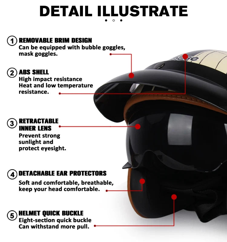 Uchoose 3/4 Retro Helm - Klassischer Stil für Motorradfahrer