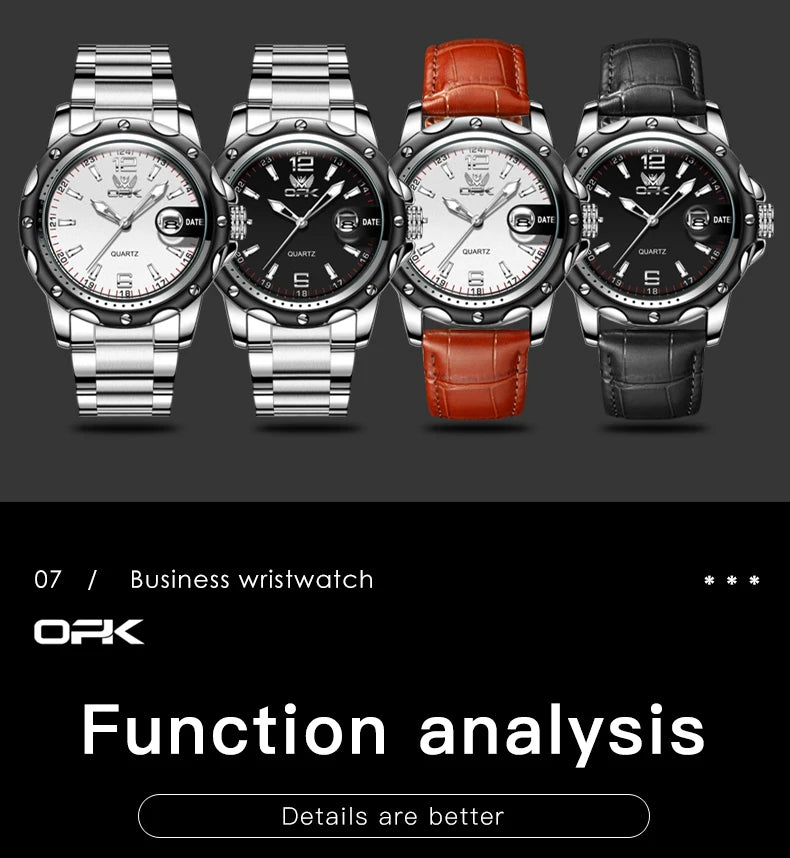 Opk uhren für menoriginal wasserdichte quarzuhr leuchtende armbanduhr edelstahl männlich datums anzeige reloj hombr