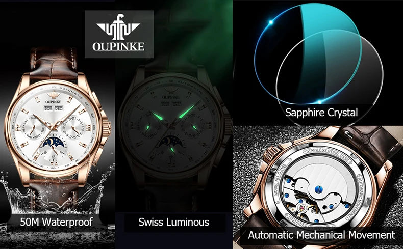 OUPINKE herren Uhren Top Marke Automatische Mechanische Uhren Mann Wasserdicht Saphir Spiegel Luxus Uhr für Männer Täglichen Kleid