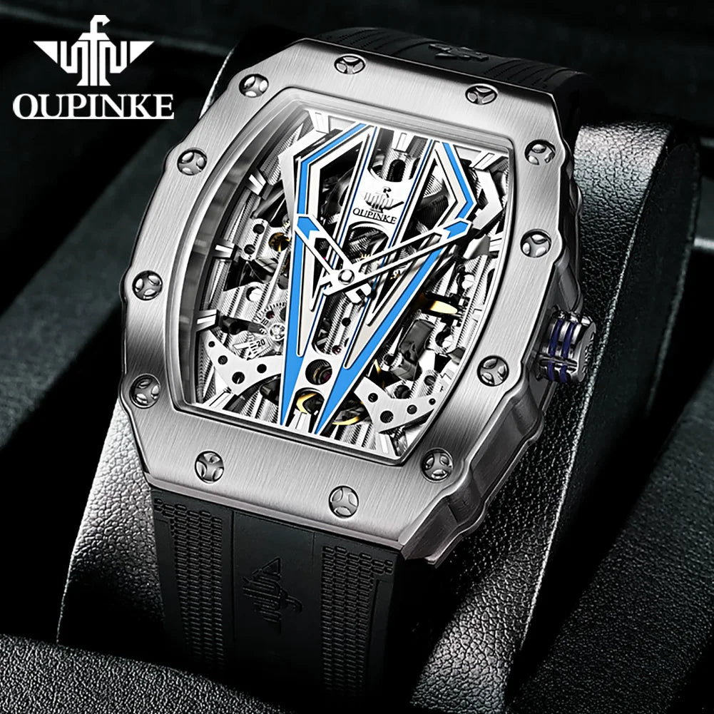 OUPINKE 3179 Men's Watch Luxury Brand Automatic Mechanical Watch Silicone Strap Sapphire Mirror Waterproof Skeleton Men's Watch