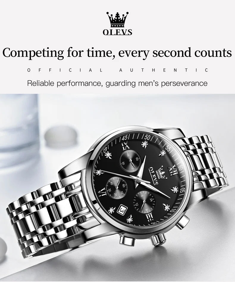 OLEVS herren Uhren Top Luxus Marke Klassische Quarzuhr Männer Chronograph Wasserdichte Armbanduhr Edelstahl Strap Datum