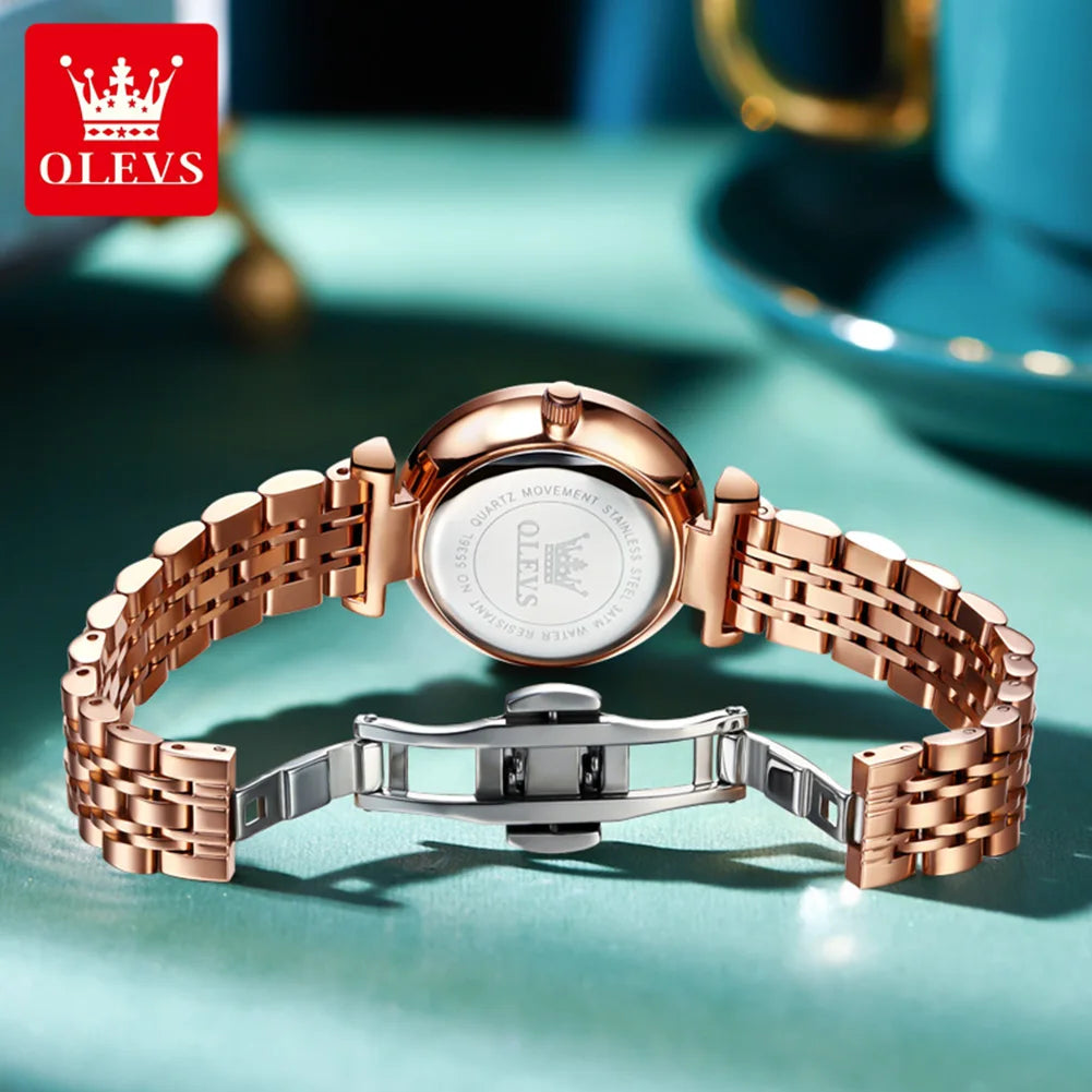 Olevs Damen uhren Mode elegante rhombische Form Spiegel Original Quarz Roségold Satin less Stahl wasserdicht Armband Datum