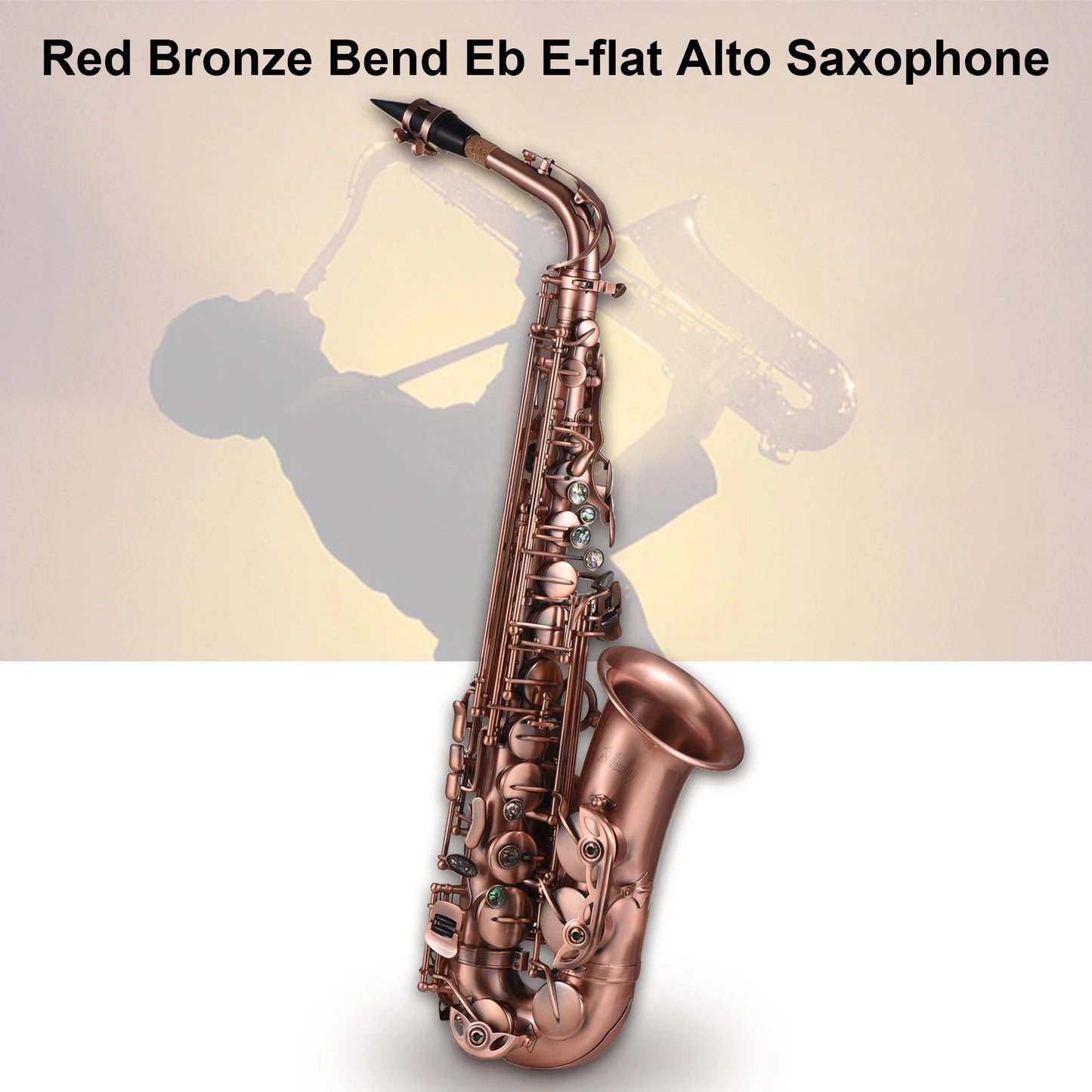 Btuty Professional Red Bronze Bend Eb E-flat Alto Saxophone Sax Abalone Shell Key Carve Pattern with Case Handschuhe Reinigungstuch