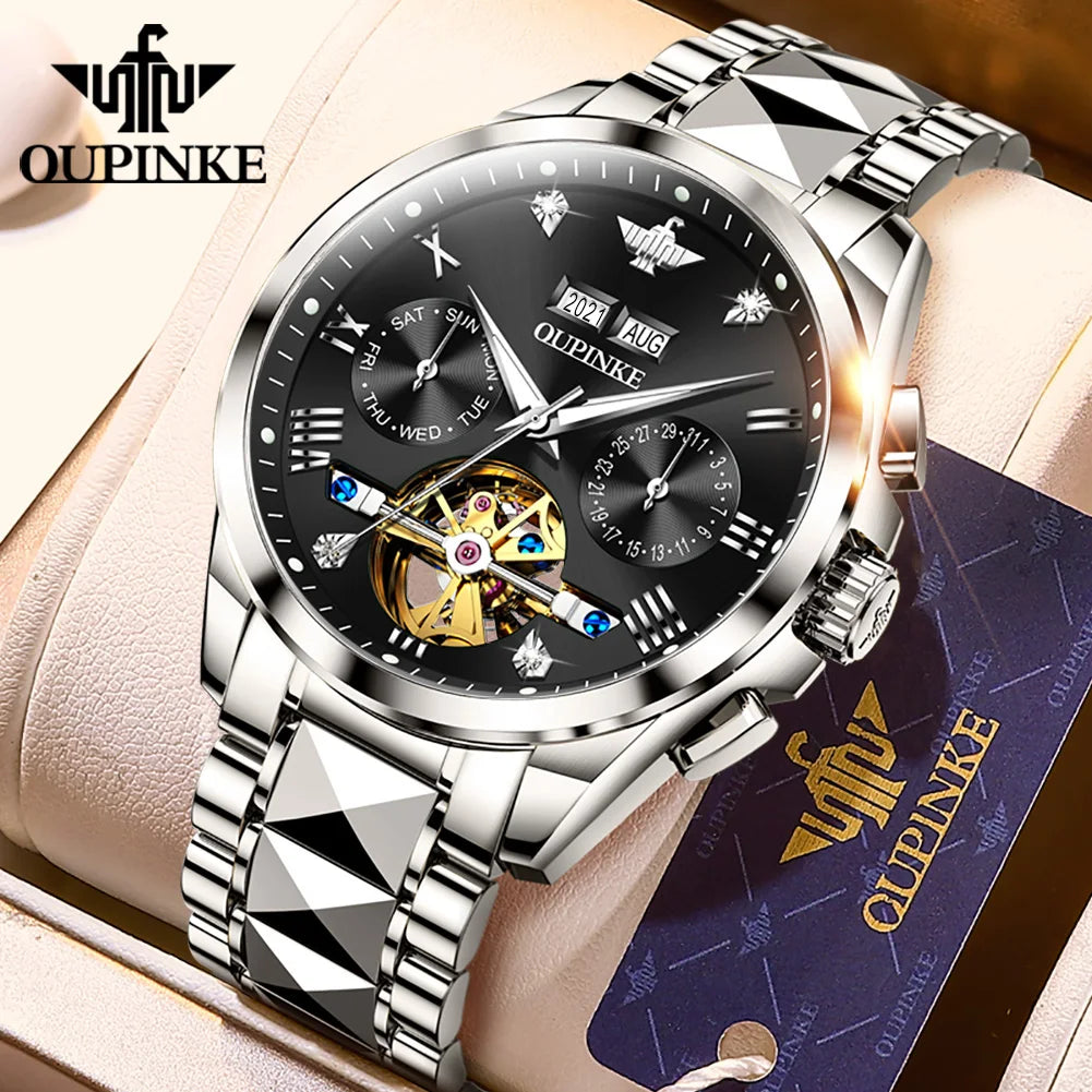 Oupinke hochwertige Luxus uhr für Herren Original Edelstahl automatische mechanische Herren uhren Mode elegante Herren uhr