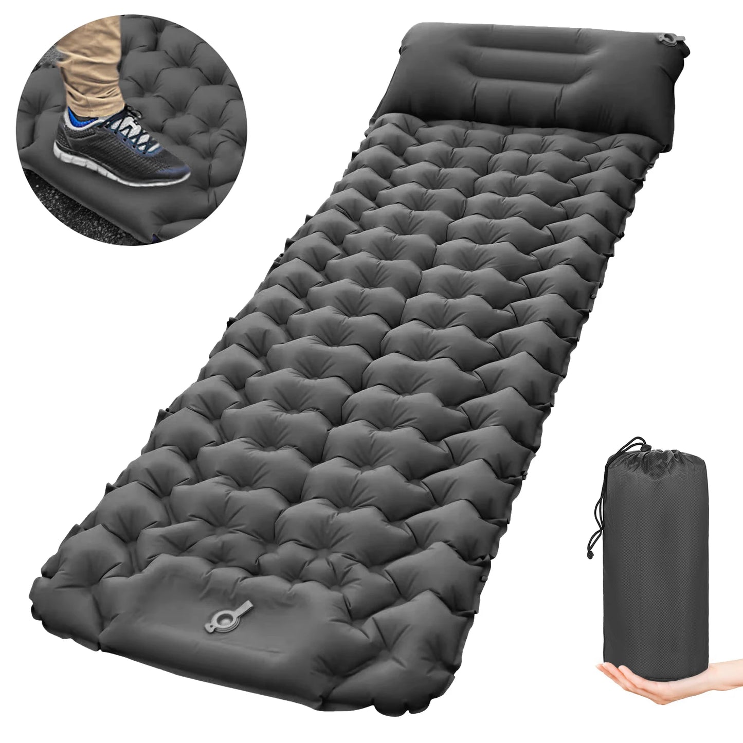 Camping Sleeping Pad with Pillow Built-in Pump Ultralight Inflatable Sleeping Mat Waterproof Backpacking Camping Air Mattress