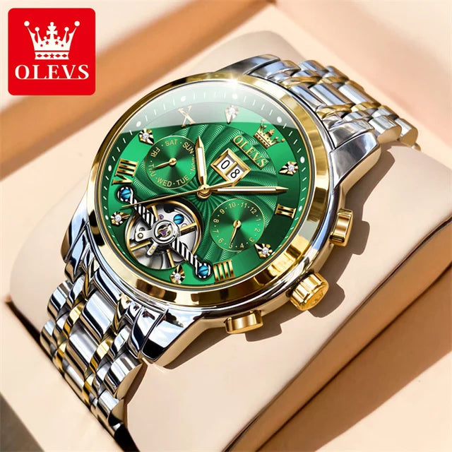 Olevs 9910 automatische mechanische Uhr für Männer Luxus Skelett Herren Armbanduhren Edelstahl wasserdichte Original Herren uhr