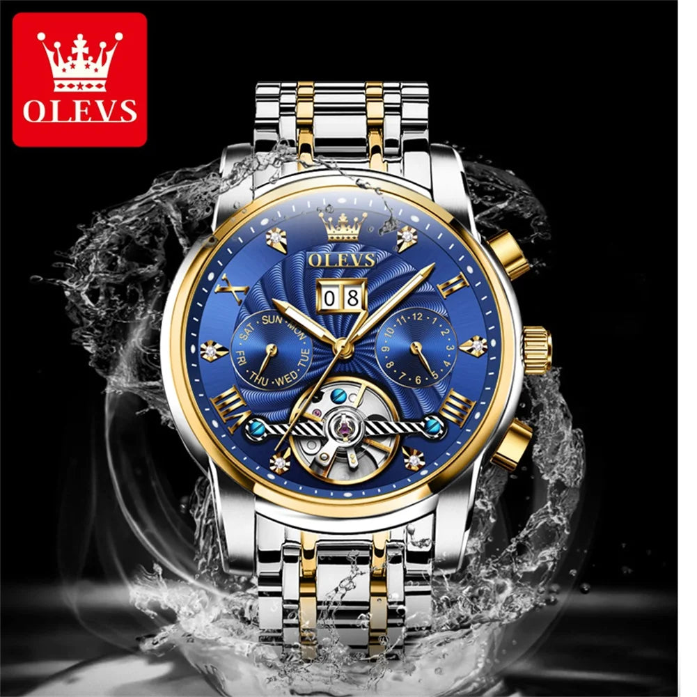 OLEVS Luxus Uhren Für Männer Automatische Uhr Wasserdichte Edelstahl Mechanische Uhren Geschenk Box Leucht Männliche Armbanduhr